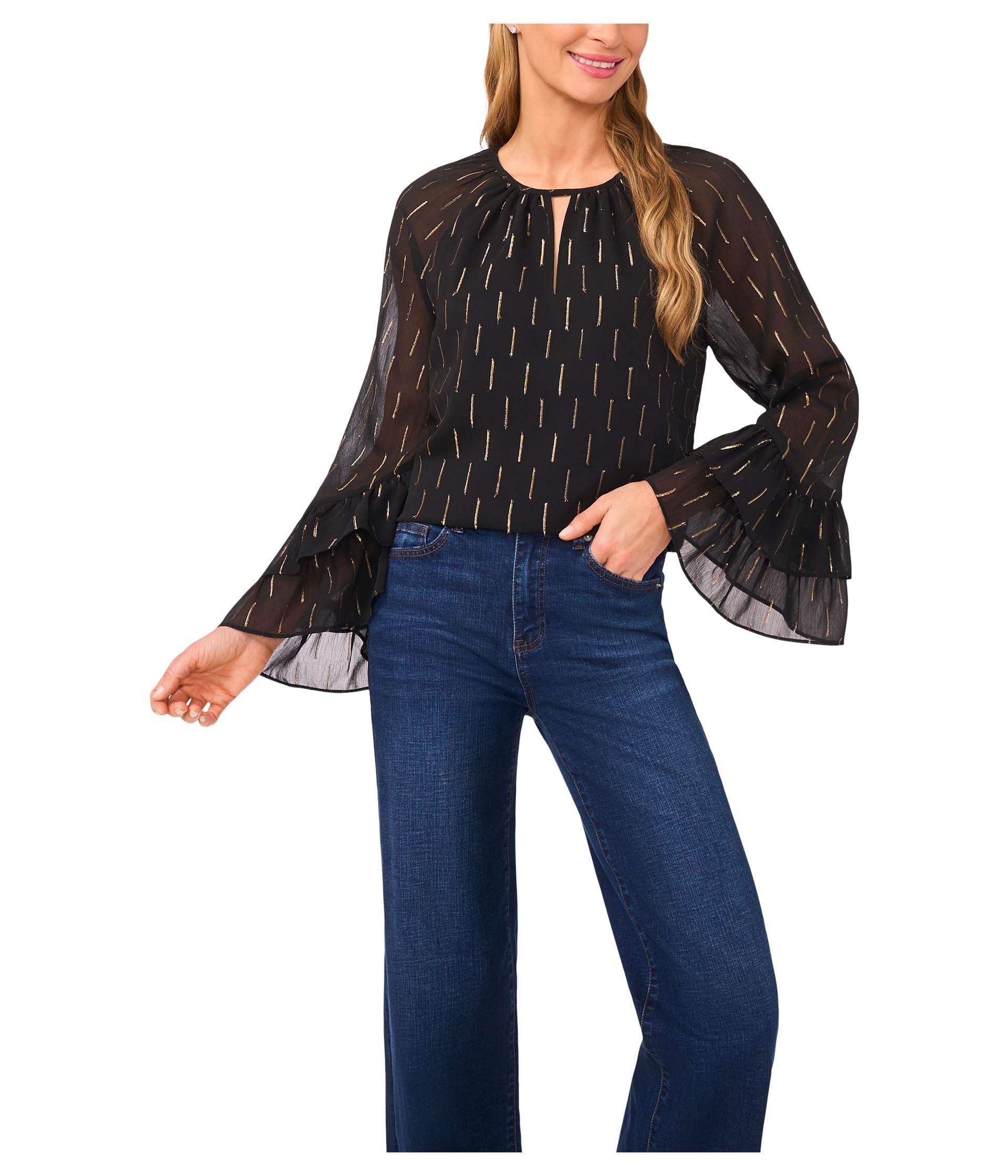 CeCe Tiered Sleeve Front Keyhole Blouse блузка Женский