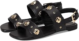 Spade Flower Stud Pebbled Leather Flat Sandals