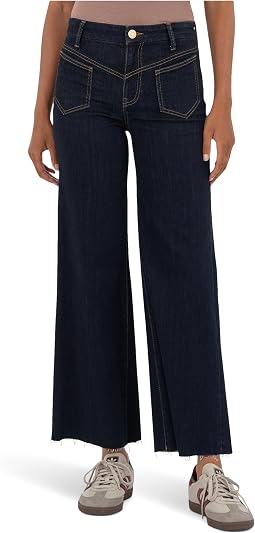 Джинсы с высокой посадкой и широкими штанинами Charlotte High-Rise Wide Front Seam Leg Raw Hem In Sustain