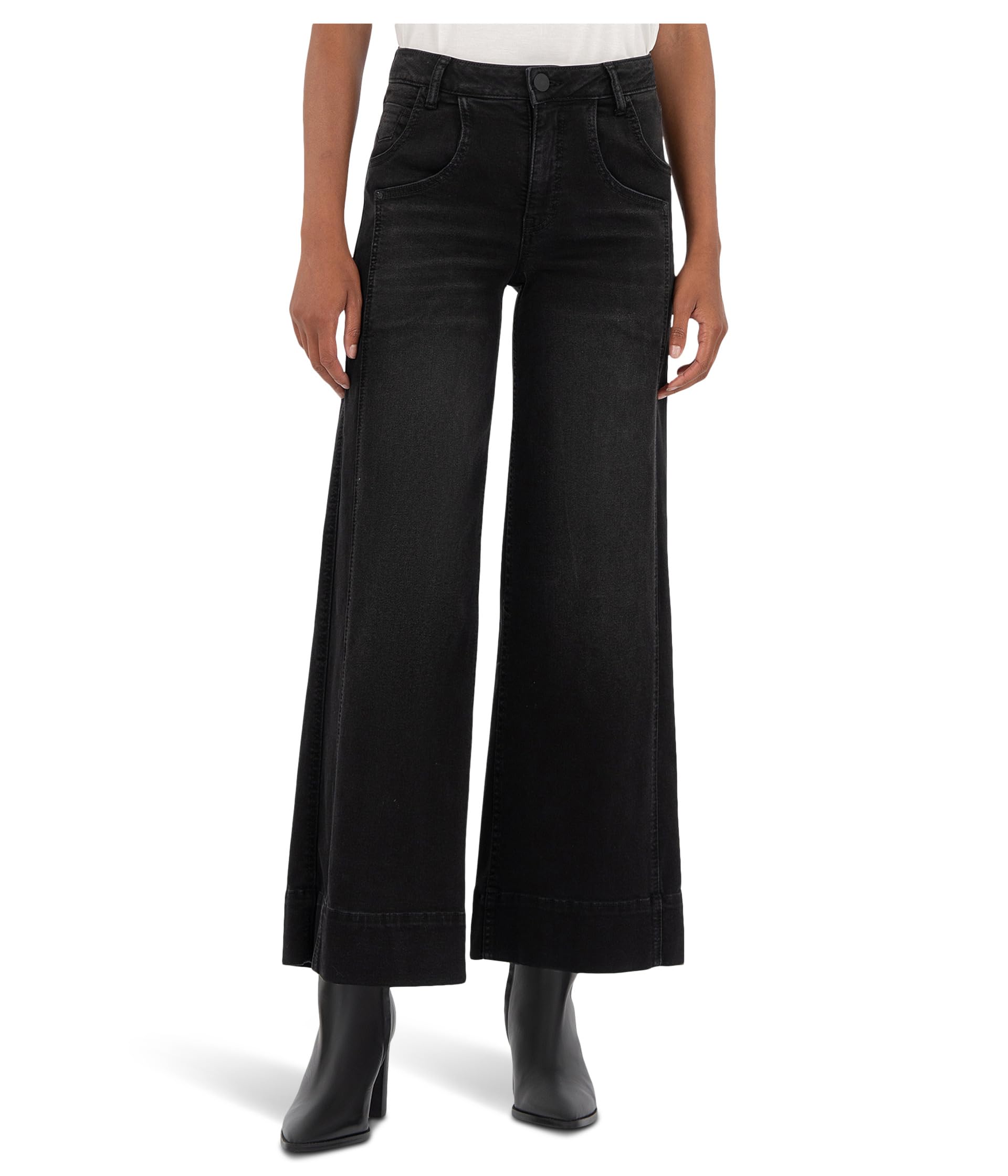 Meg High-rise Fab Ab Wide Leg Double Front Pockets Wide Hem In Glittering