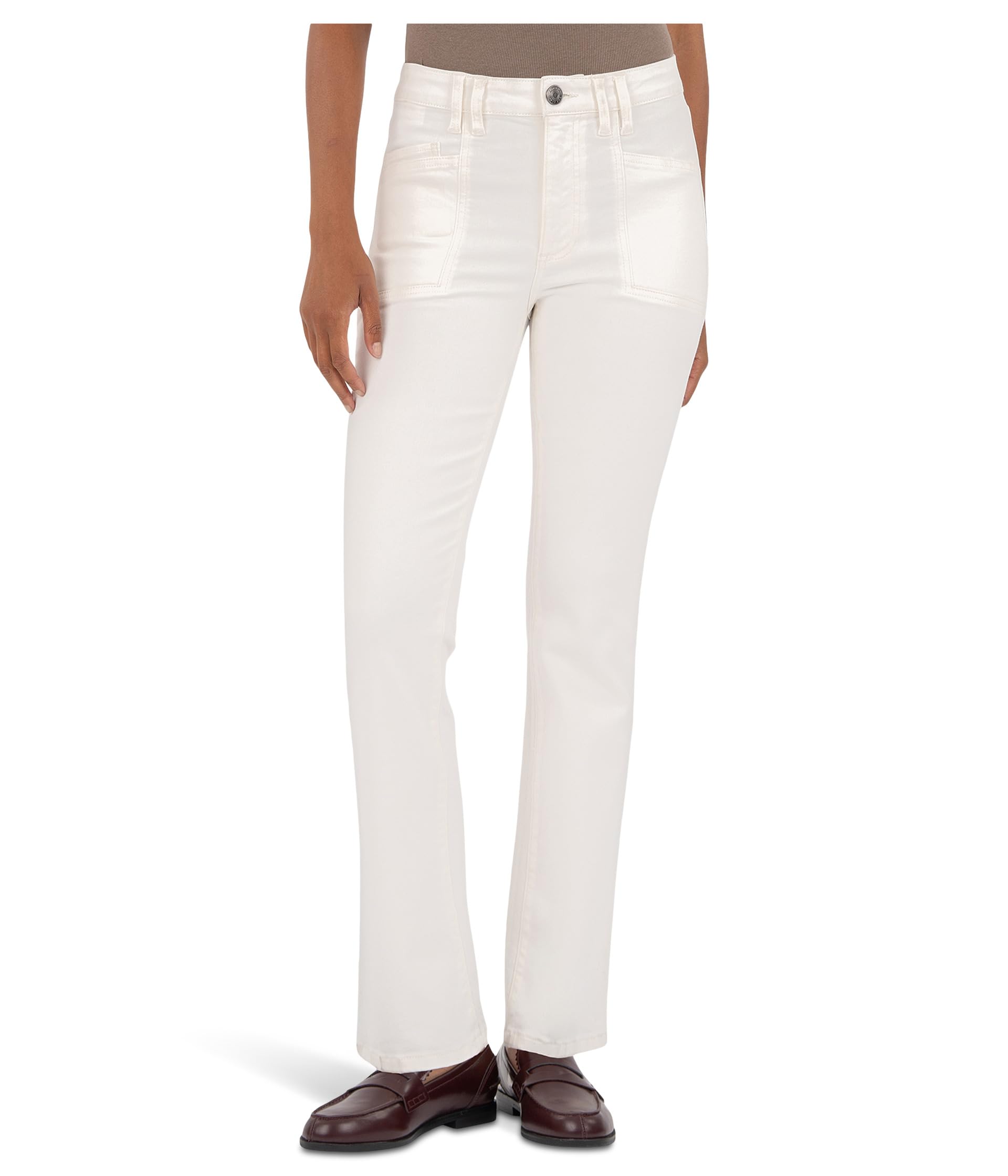 Kelsey High-rise Ankle Flare Front Pocketss Inset In Cream