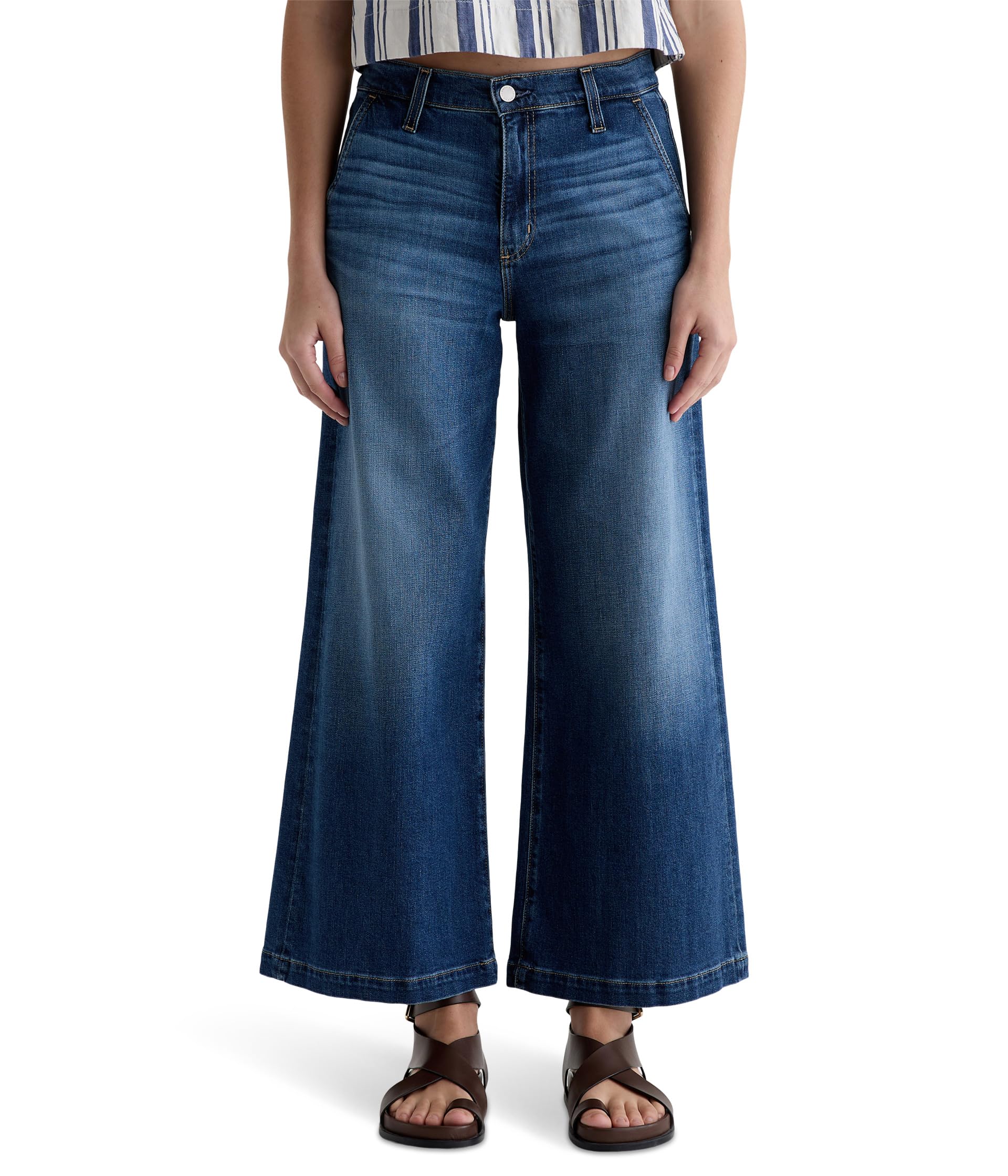 Stella Mid-Rise Ankle Palazzo Jeans in Indigo Shade