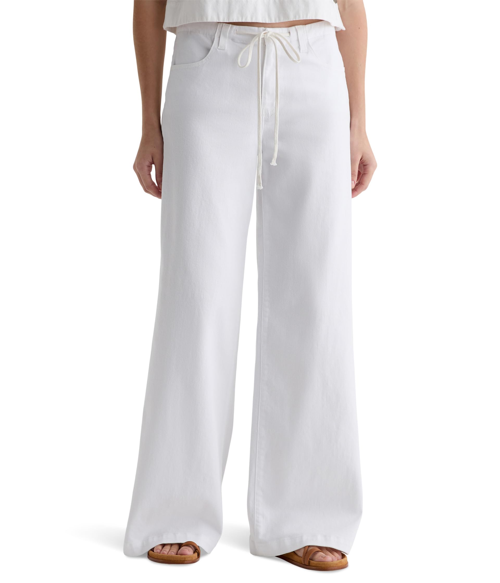 Stella Mid-Rise Cinched Wide Leg Palazzo in White