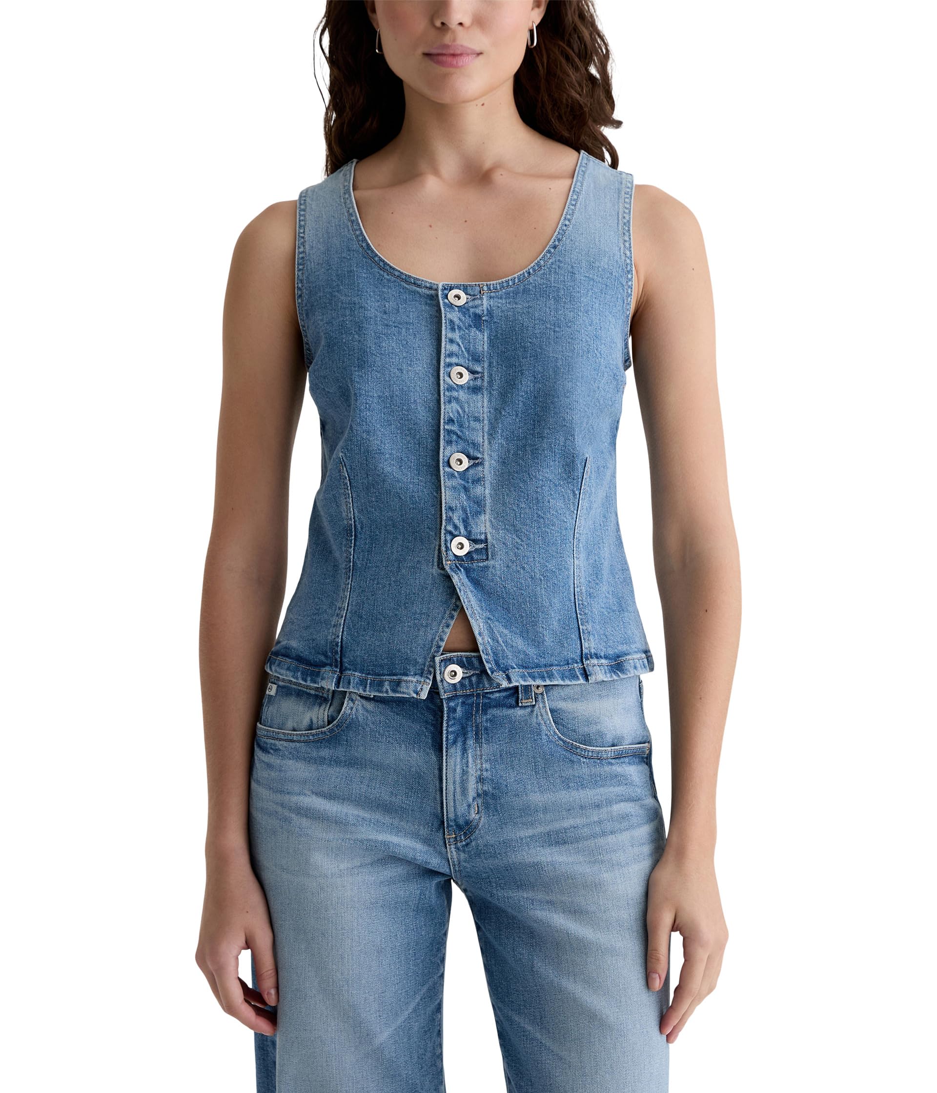 Teagan Fitted Denim Vest in Helios