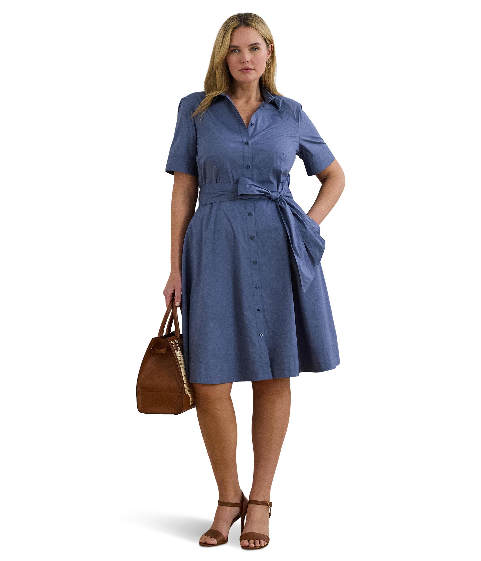 Платье-рубашка из хлопкового смеси Plus Size с поясом