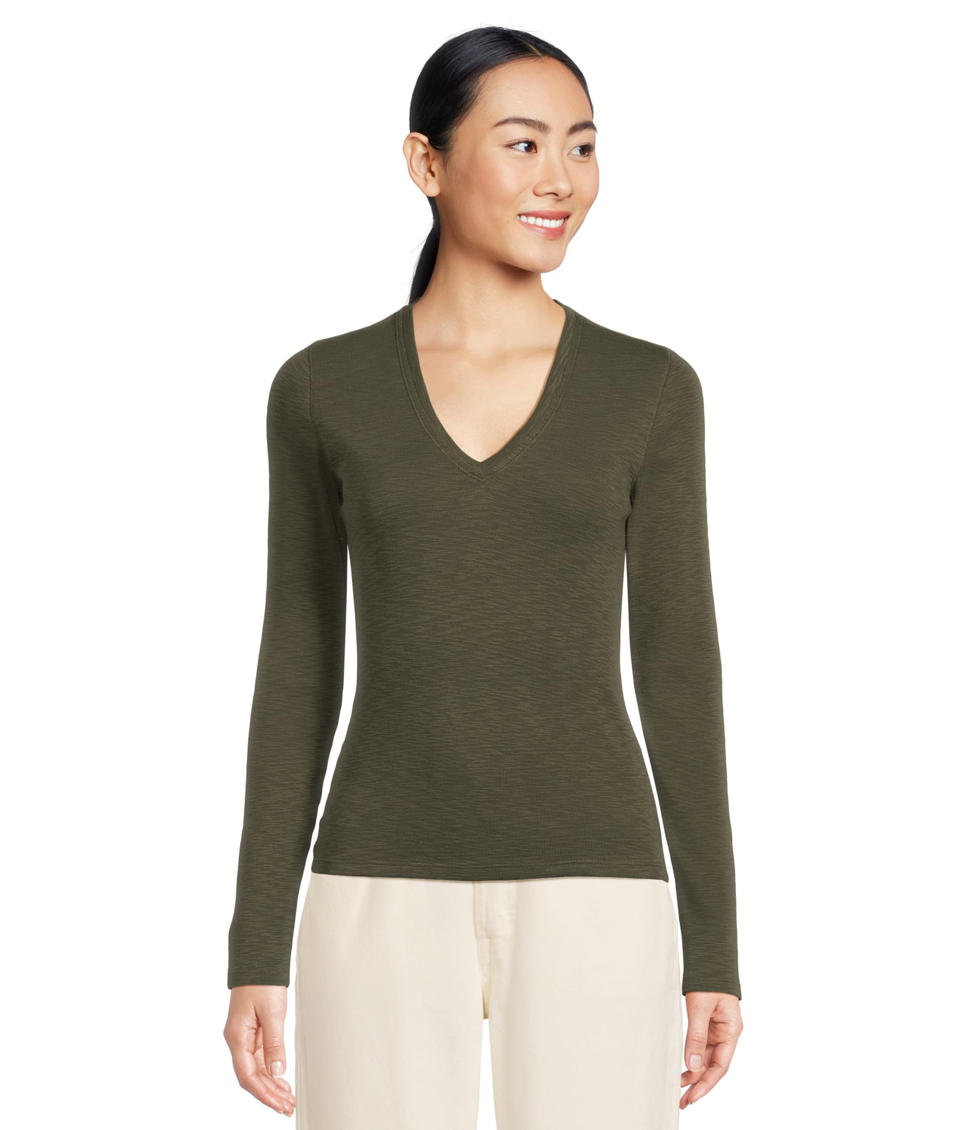 Лонгслив Rib Slub Long Sleeve V-Neck
