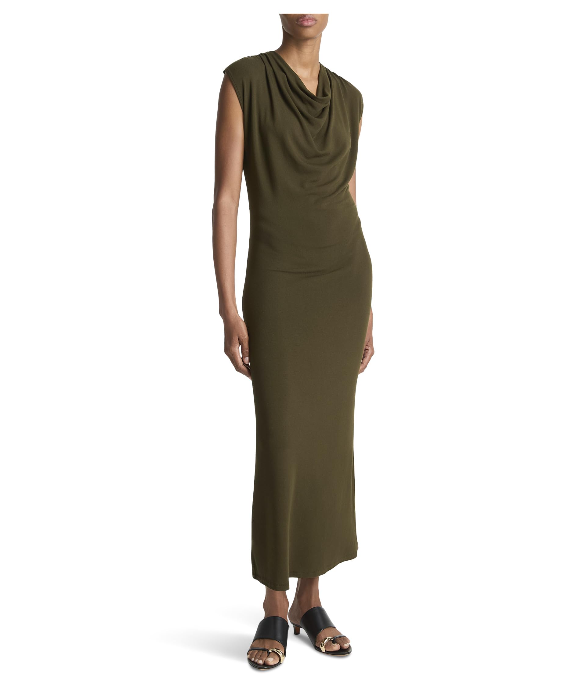 Cap Sleeve Draped Cowl Neck Dress