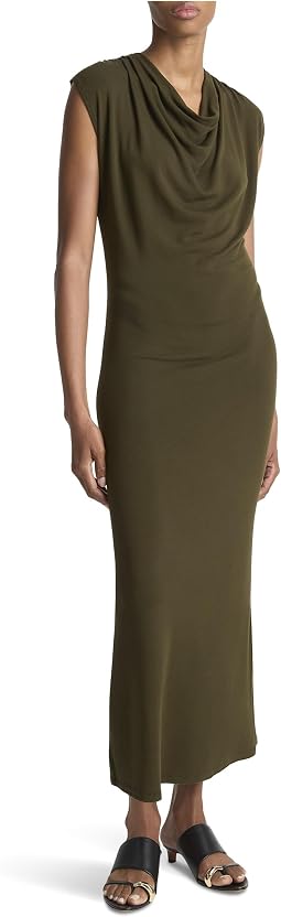 Cap Sleeve Draped Cowl Neck Dress