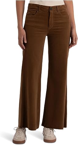 Женские джинсы KUT from the Kloth Meg High-Rise Fab Ab Wide Leg Raw Hem-Long Inseam в цвете Cognac