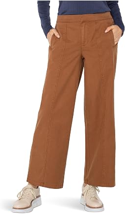 Mid-rise Wide Leg Trousers With Elastic Back Waistband