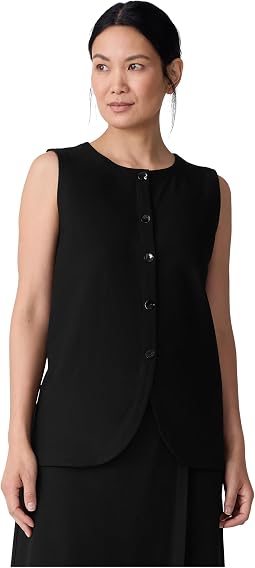 Washable Stretch Crepe Round Neck Long Vest