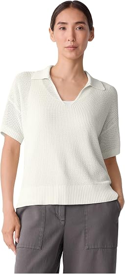 Джемпер Eileen Fisher из хлопка и шелка с коротким рукавом Johnny Collar
