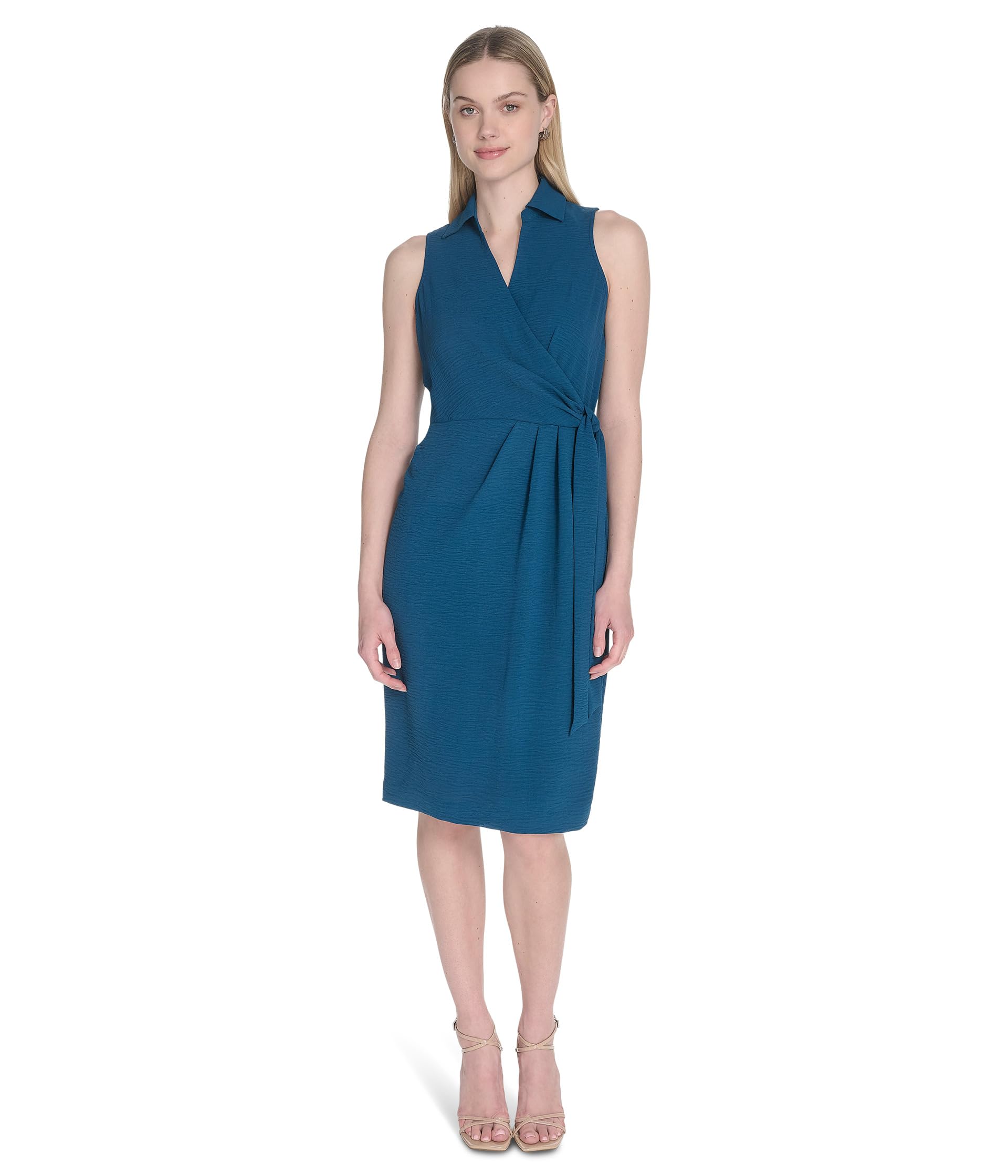 Aerowash Collared Elastic Waist Self Tie Midi