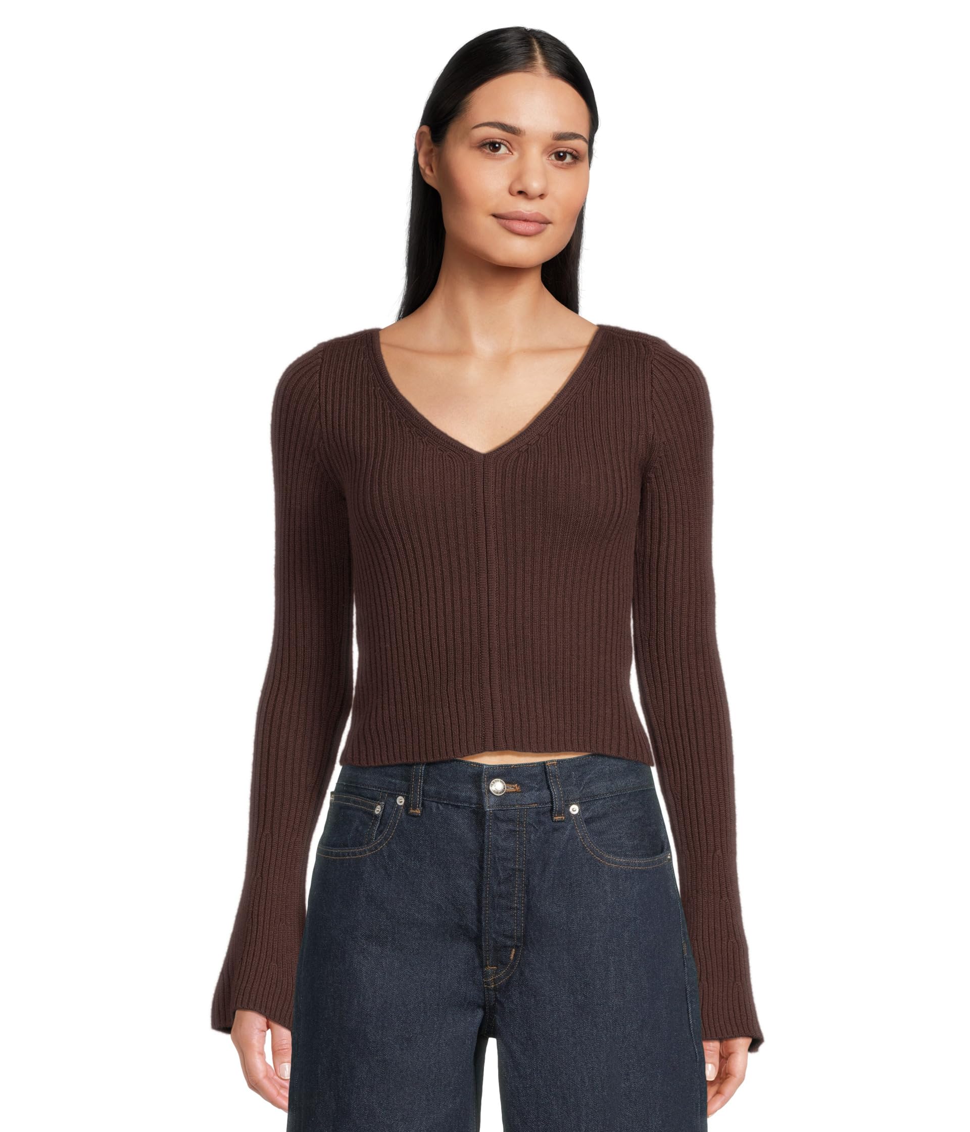 Ribbed Merino Flare Sleeve Vneck Clari