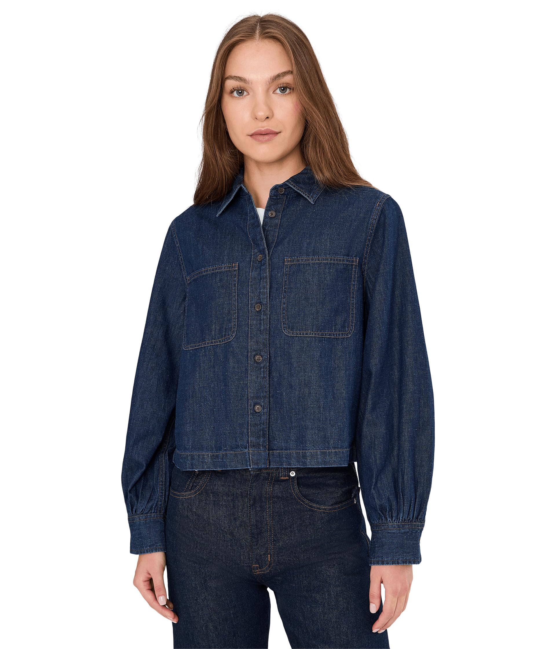 Long Sleeve Sculptural Sleeve Top In Rinse Wash