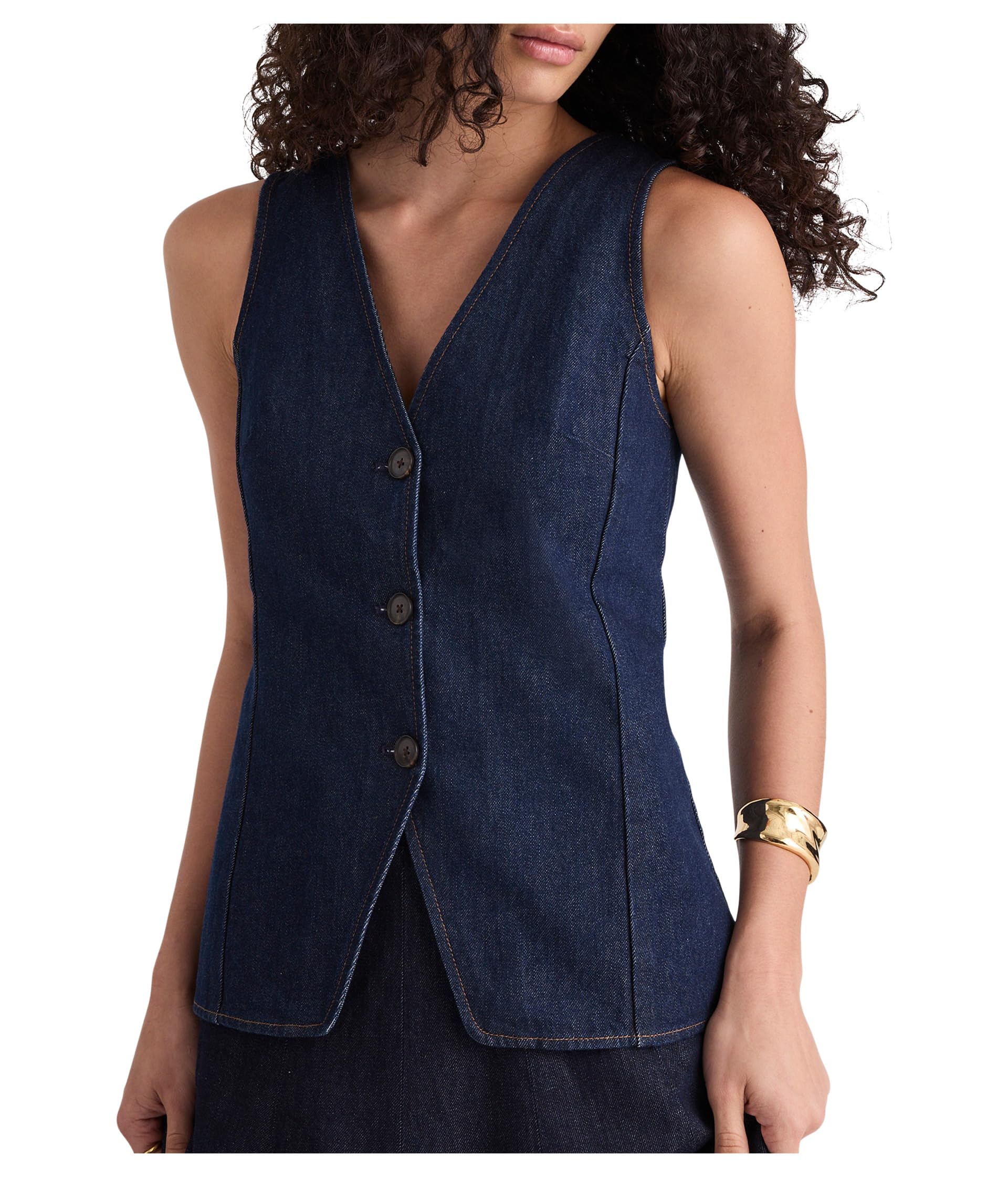 Long Line V Neck Vest In Rinse Wash