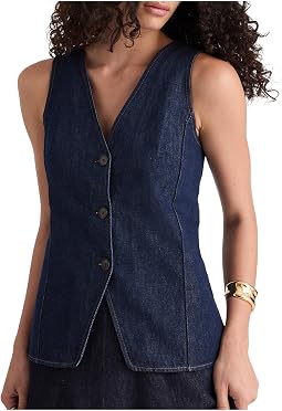 Long Line V Neck Vest In Rinse Wash