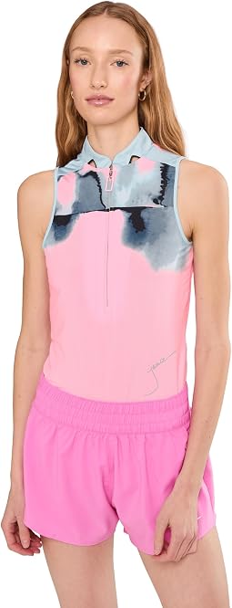 Flare Print Sleeveless Polo
