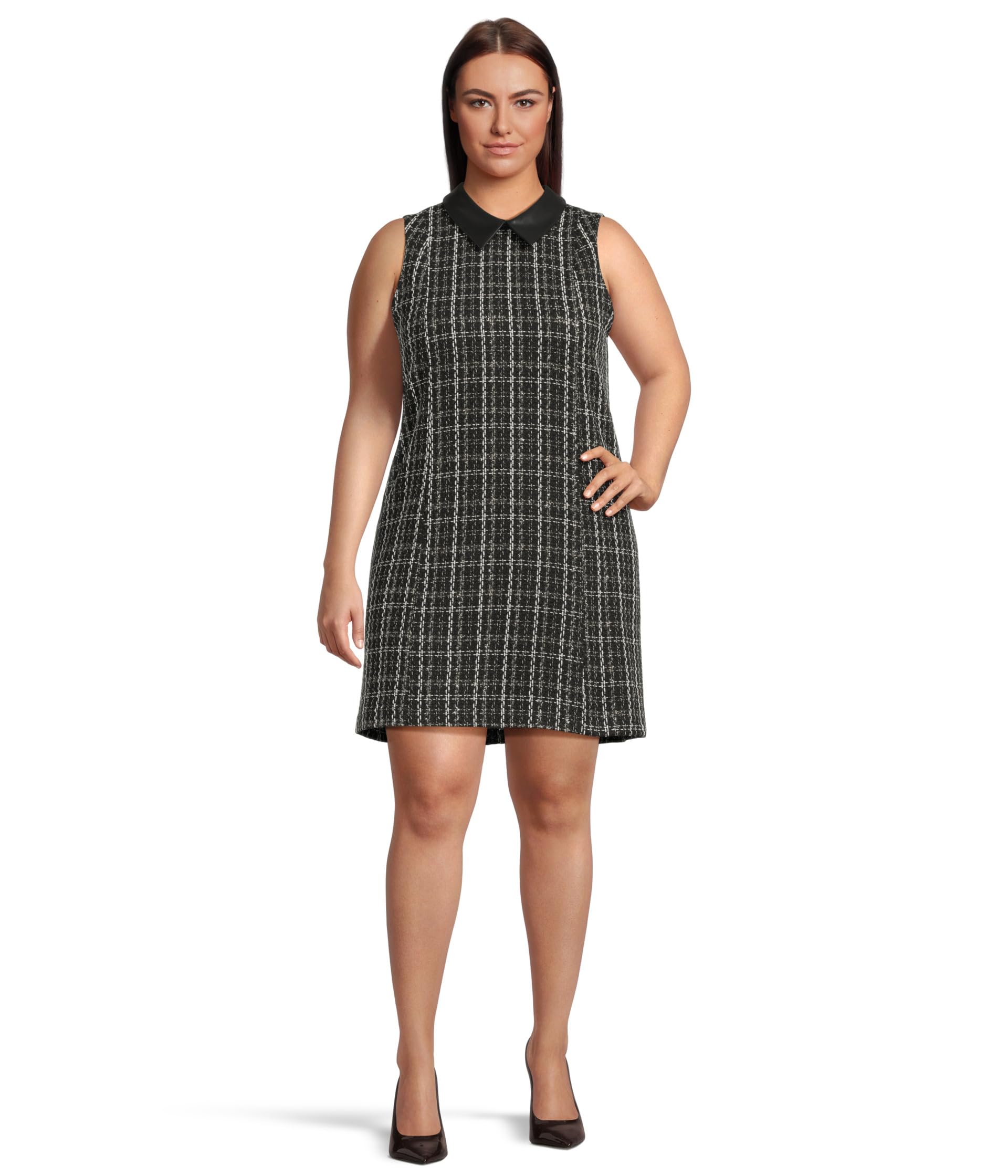 Sleeveless Tweed Sheath With Collar
