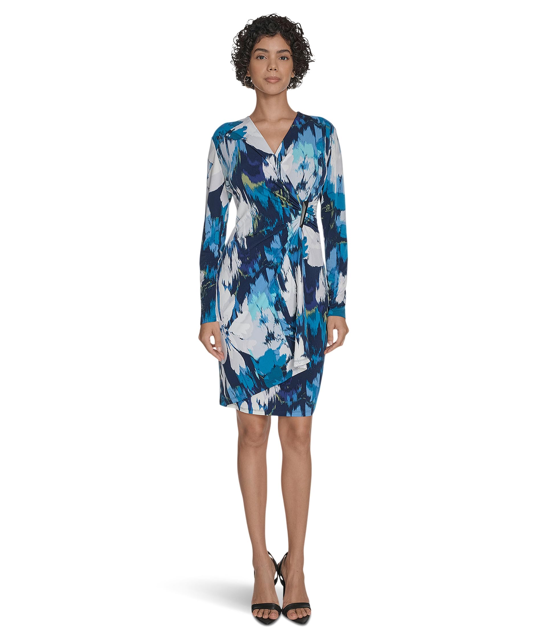 Long Sleeve Floral Jersey Sheath