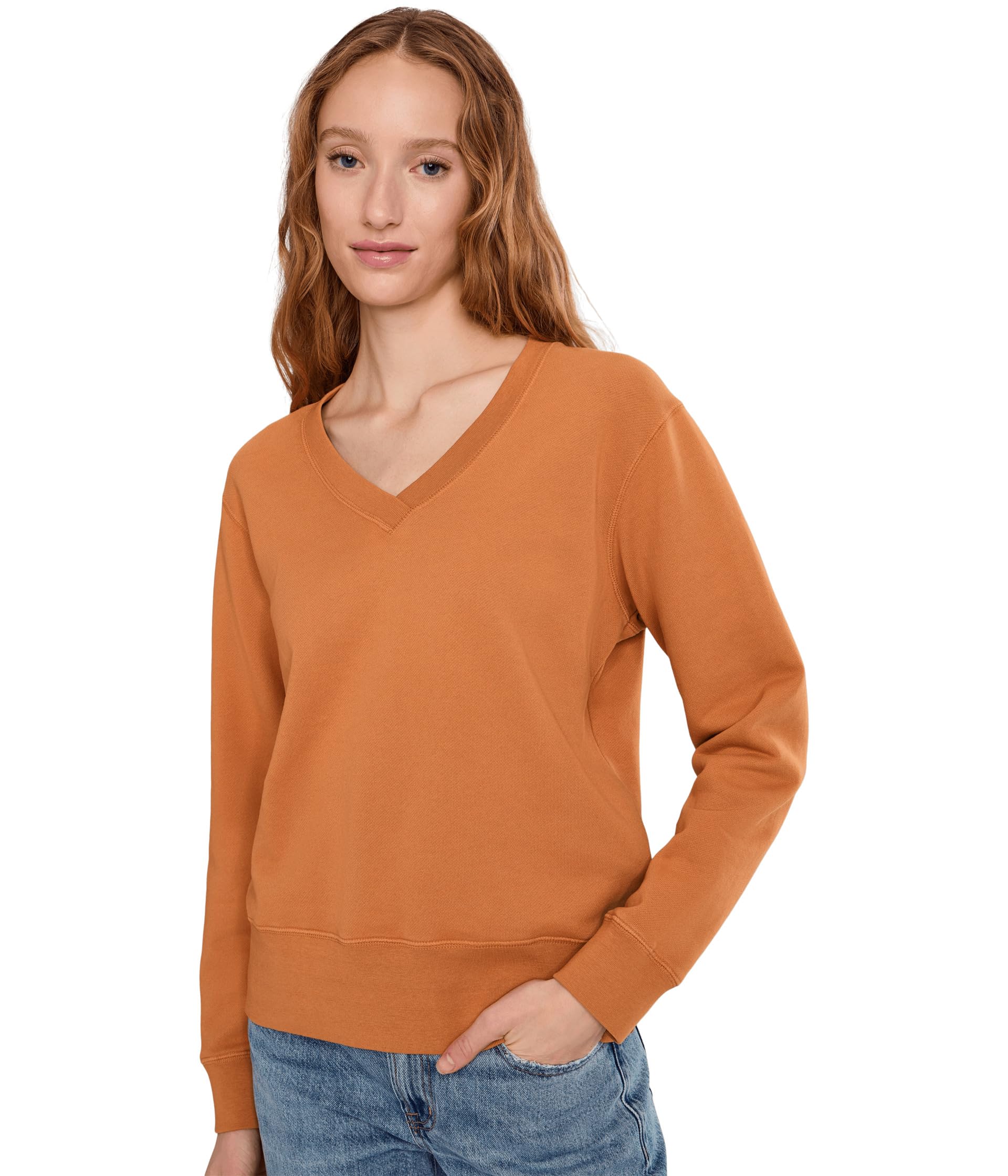 Long Sleeve Deep-v Neck Sweatshirt