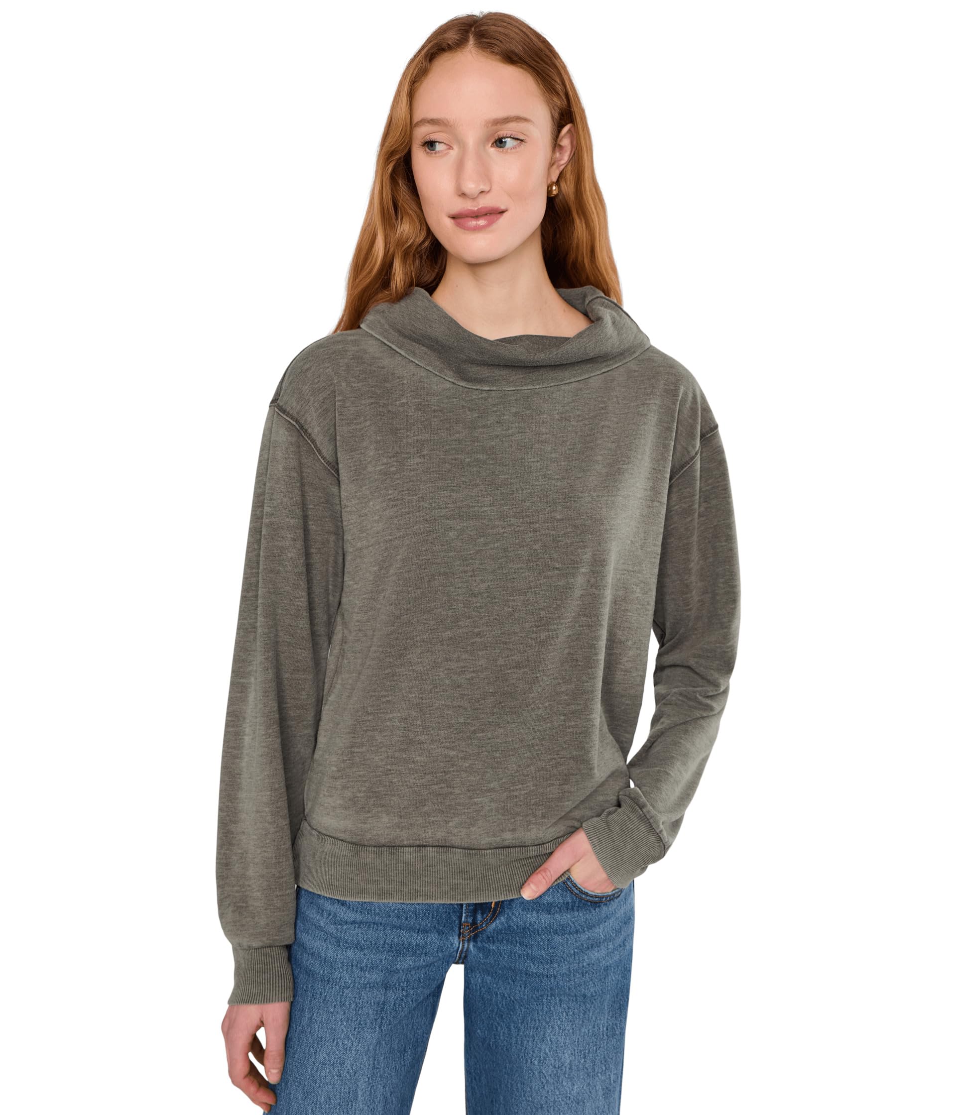 Long Sleeve Draped Turtleneck Sweatshirt