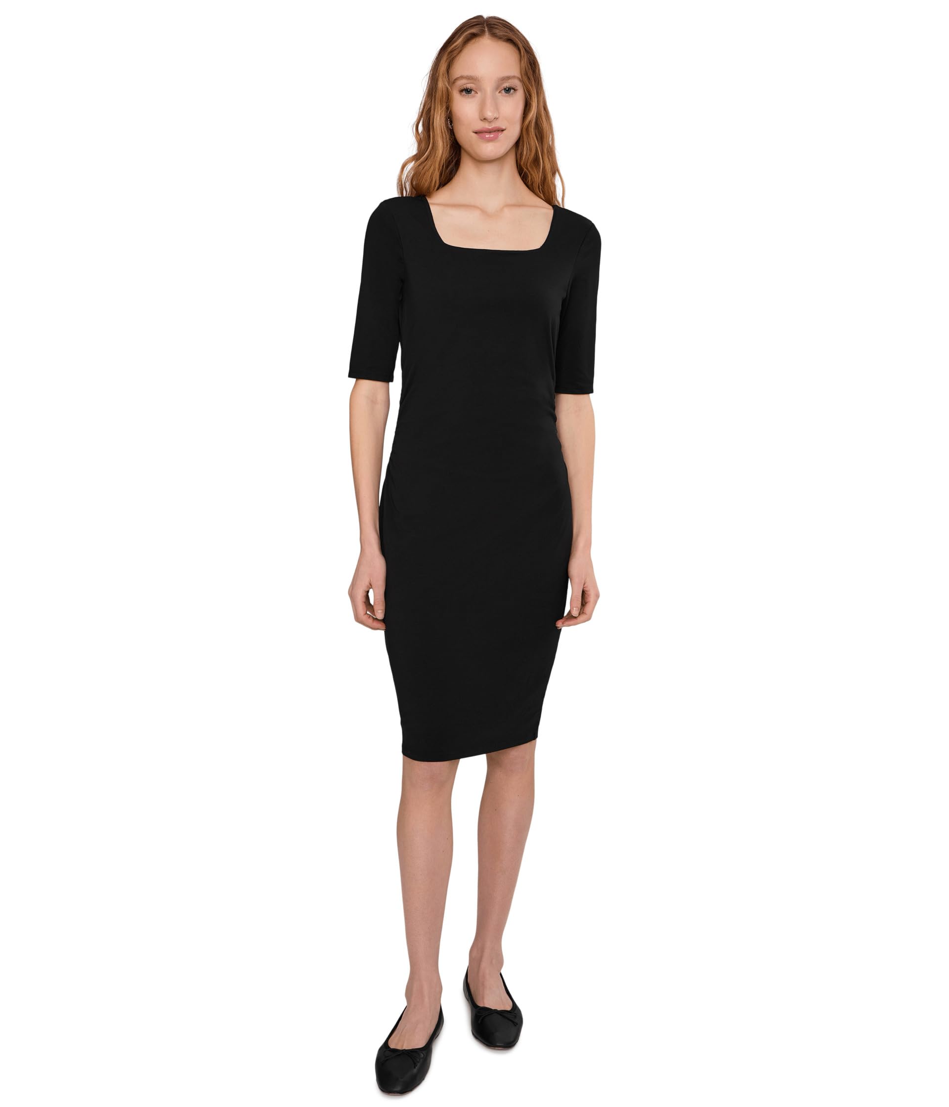 Elbow Sleeve Below The Knee Ruched Dress