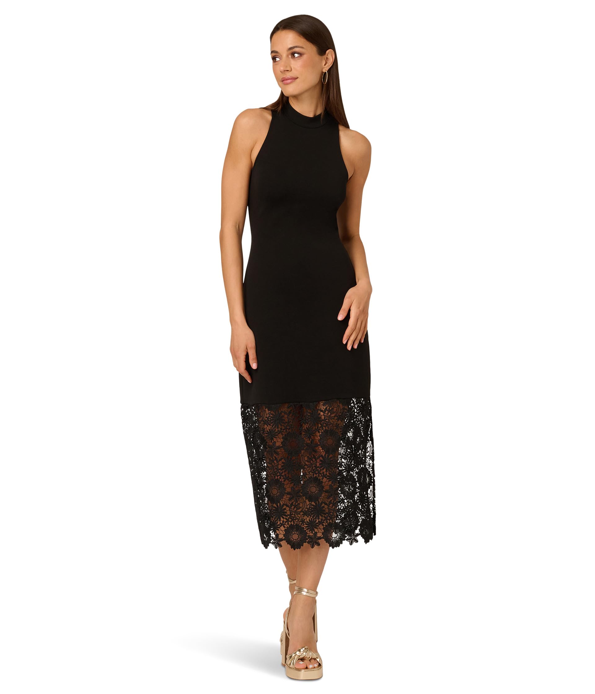 Knit Midi Dress Lace Hem