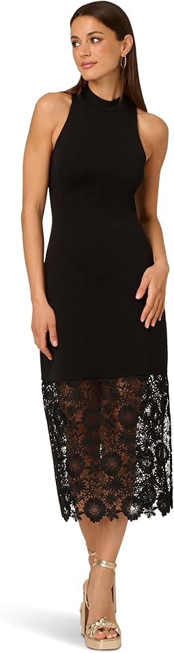 Knit Midi Dress Lace Hem