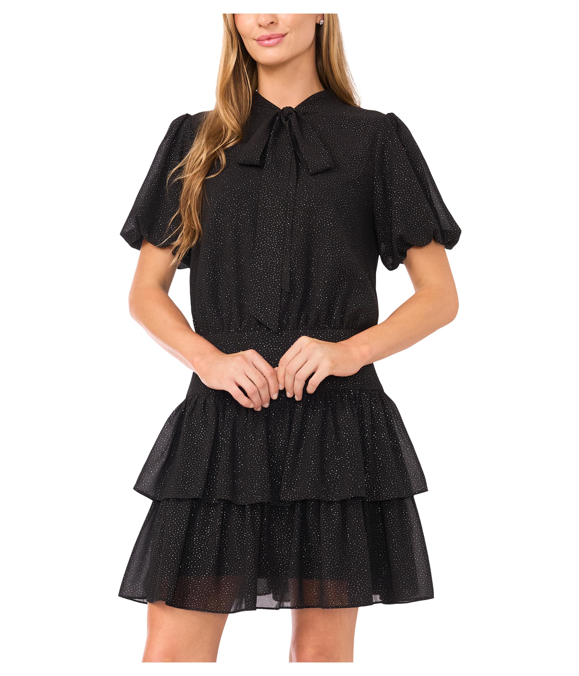 Tie Neck Ruffled Tier Mini Dress