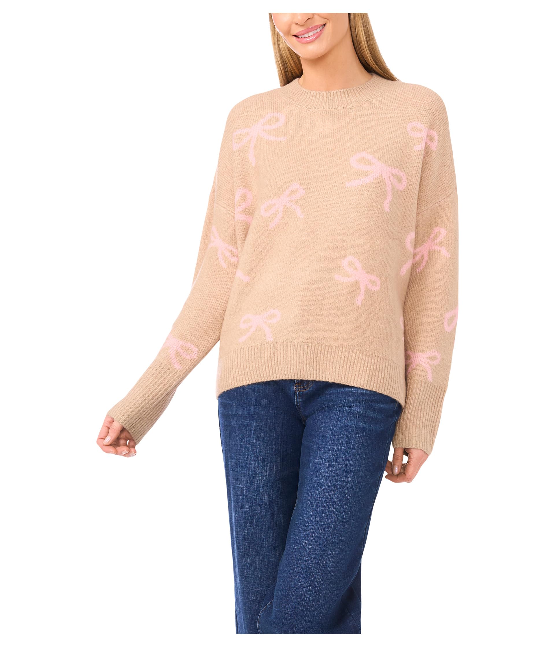 Ribbon Jacquard Crew Neck Sweater