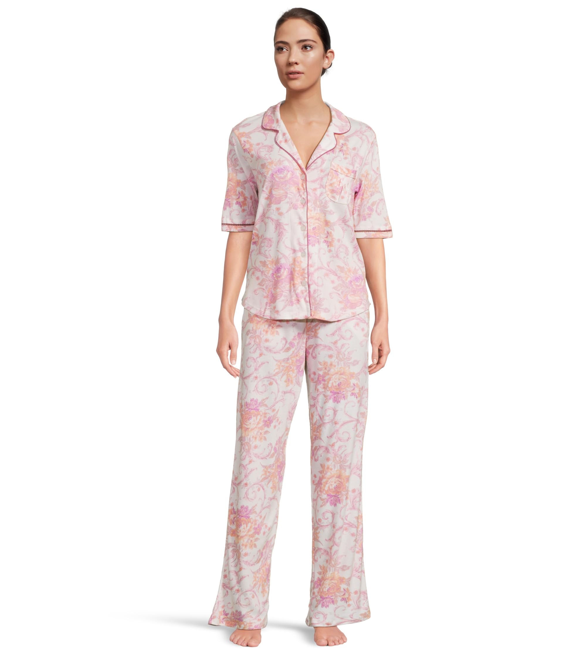 Romantic Fields Elbow Sleeve Pajama Set with Lace