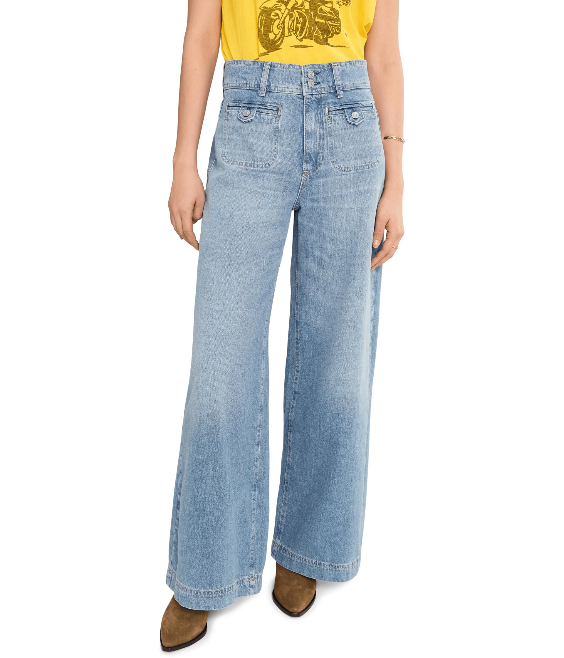 Женские джинсы Paige Cameron Wide Leg 31" With Wide Waistband And Welt Pockets In Sunshine