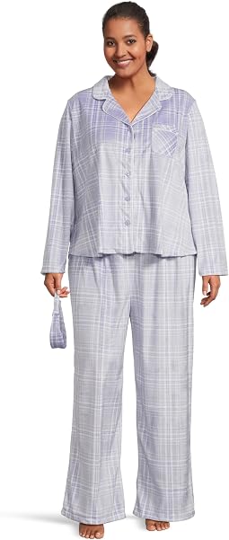 Plus Minky Fleece Long Sleeve Notch Top & Long Pants Set