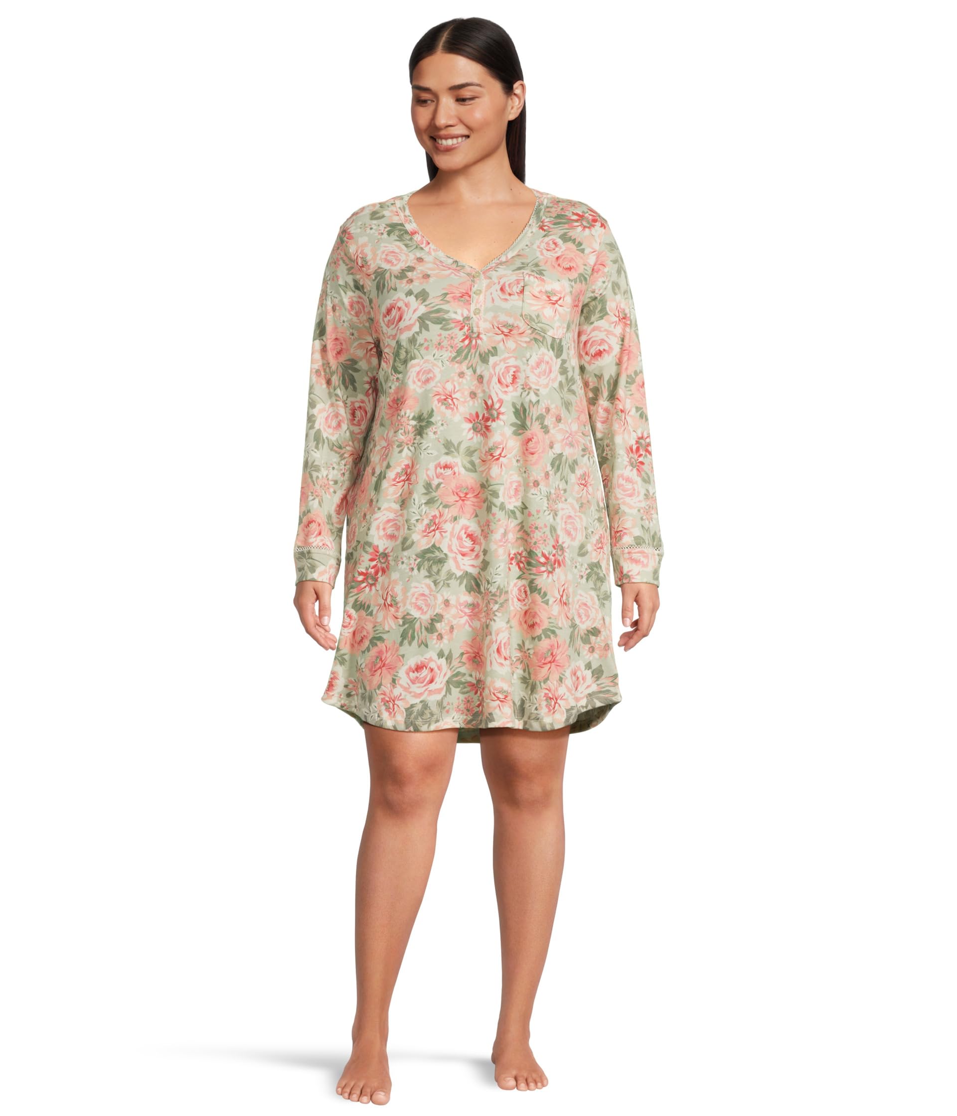 Plus Vintage Dreams Long Sleeve Nightgown With Picot Trim