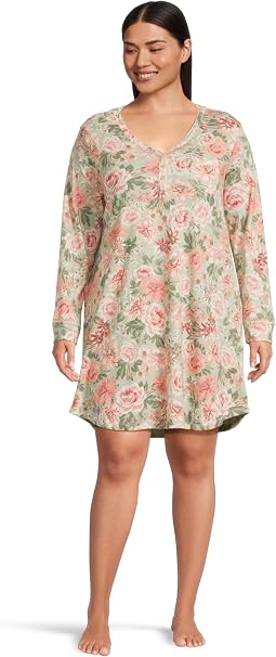 Plus Vintage Dreams Long Sleeve Nightgown With Picot Trim