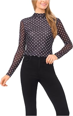 Long Sleeve Mesh Fitted Turtleneck Top