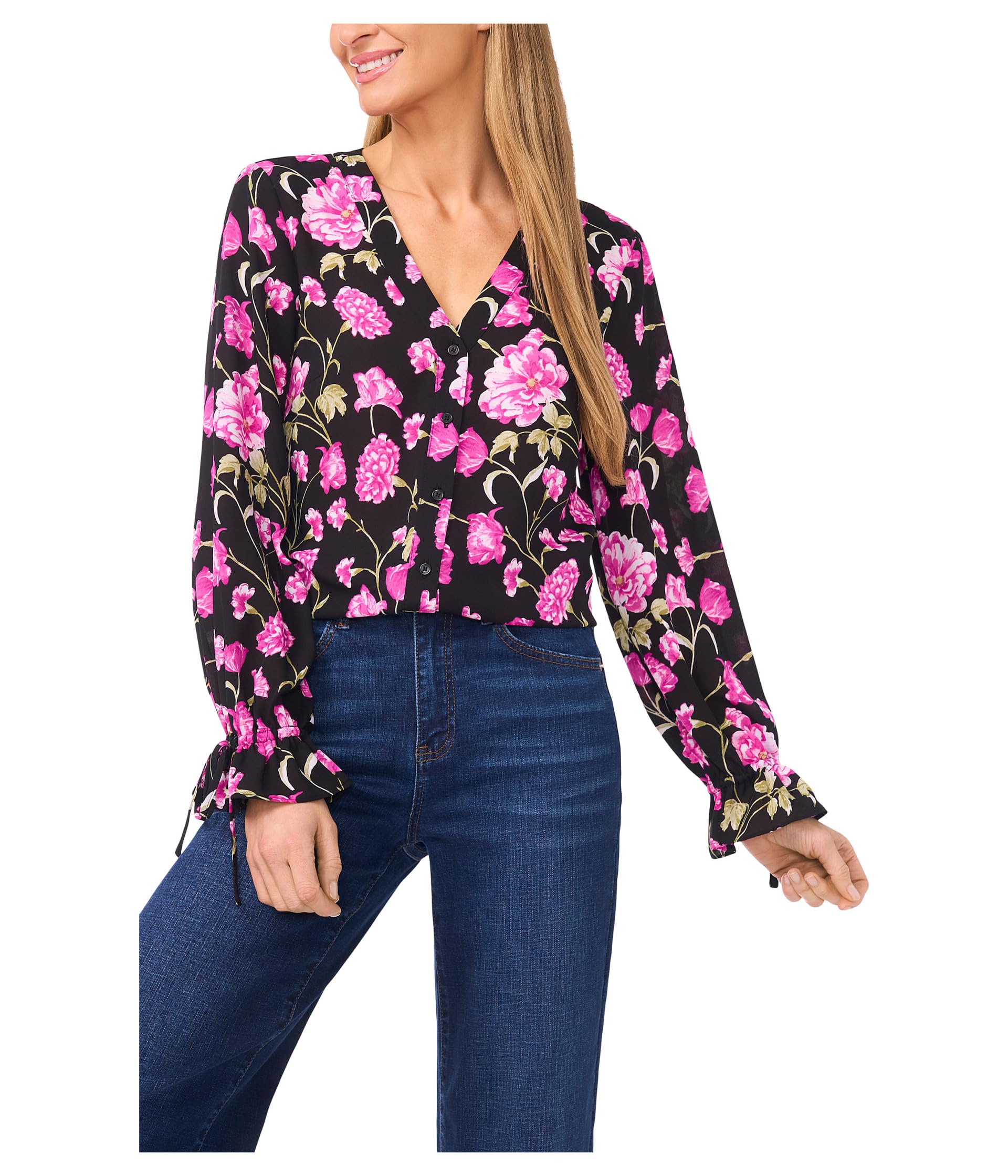 Женский топ CeCe Floral Printed Button Front Long Sleeve
