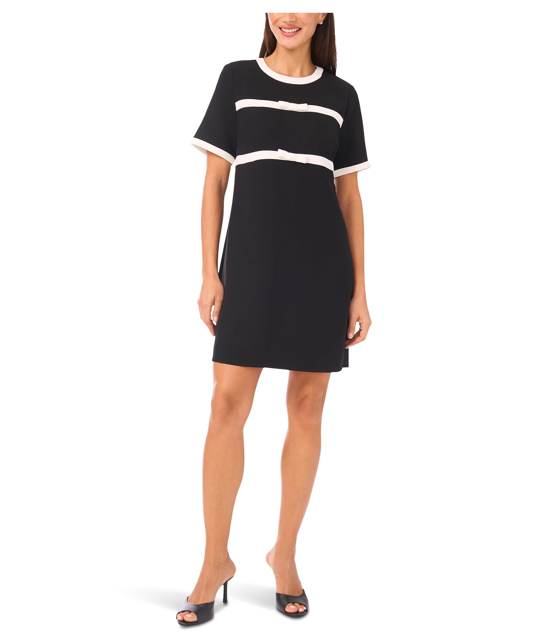 Short Sleeve Combo Bow & Trim платье