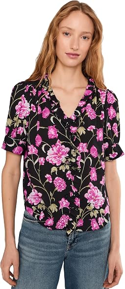 Floral Ruffled Front V-neck Top
