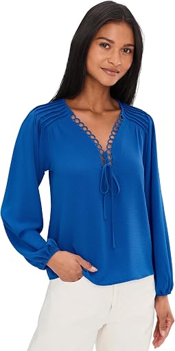 Long Sleeve Circular Trim Pintuck Top