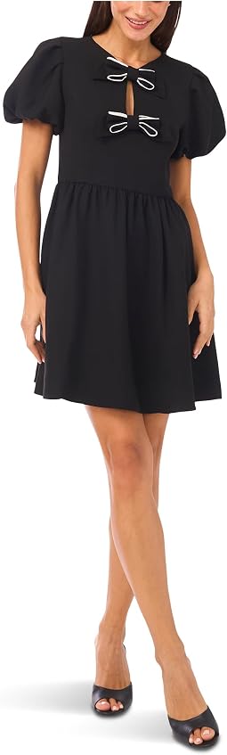 Short Puff Sleeve Bow Dress