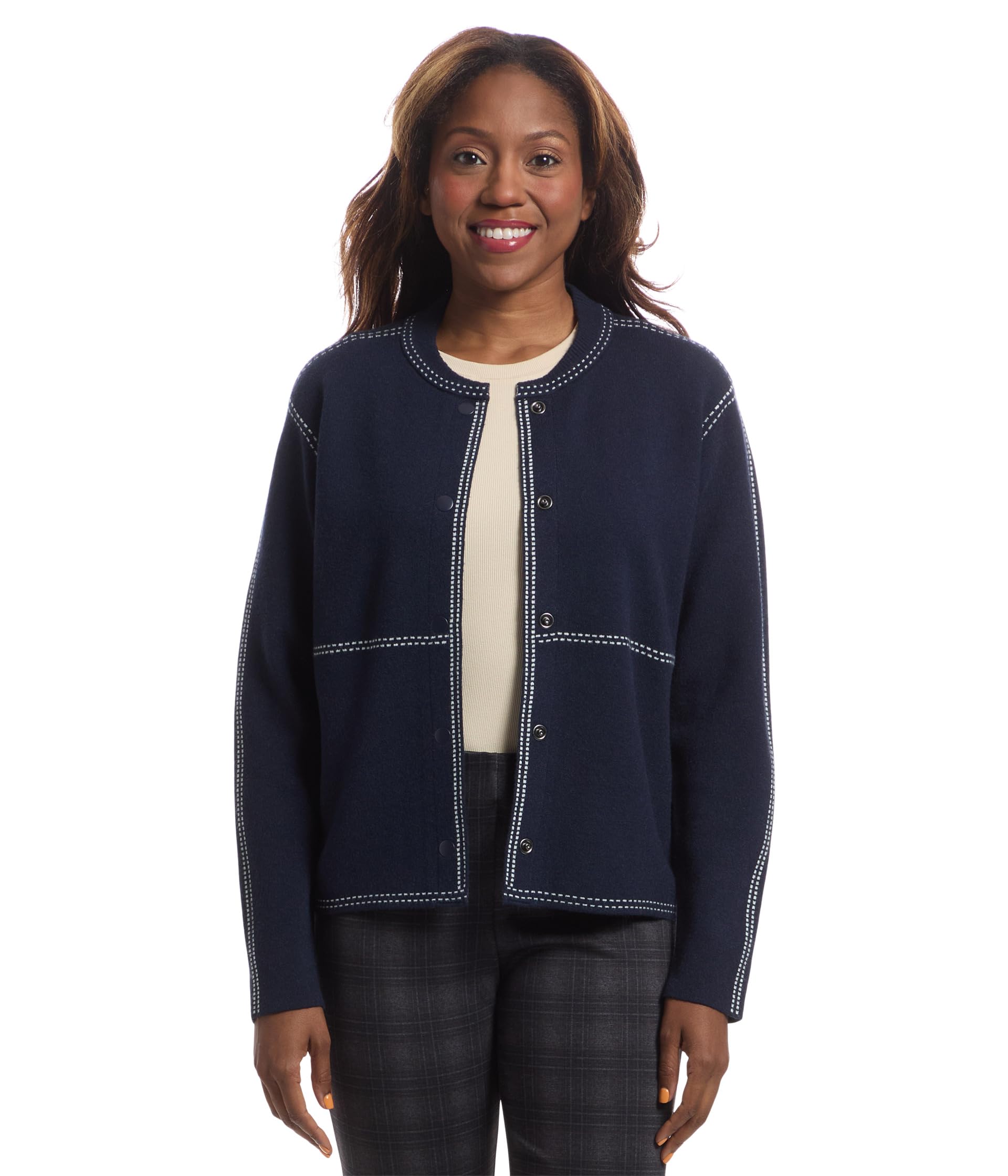Stitch Perfect - Snap Closure Bomber Style Sweater