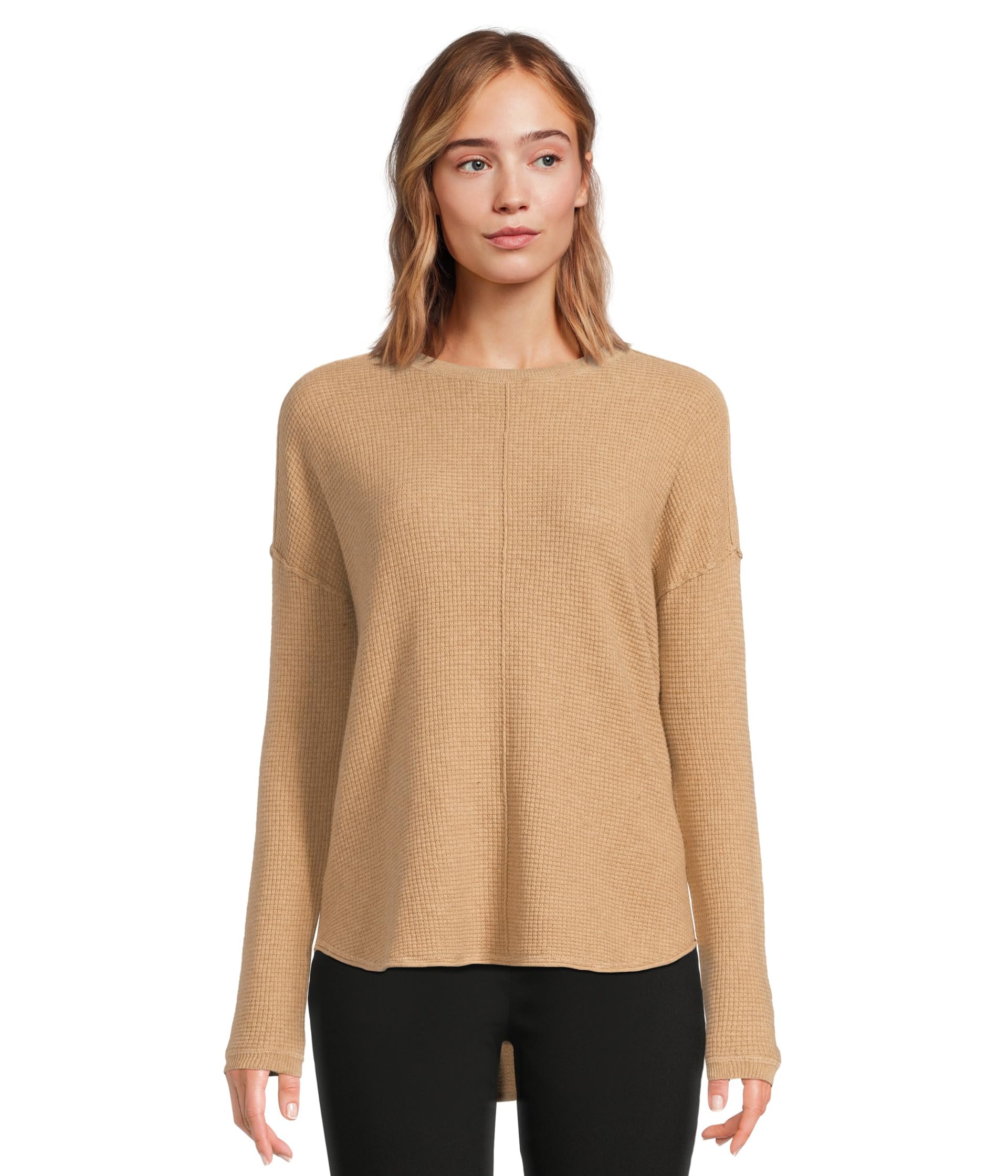 Свитер Cotton Cashmere - Round Neck Waffle Stitch Drop Shoulder Long Sleeve