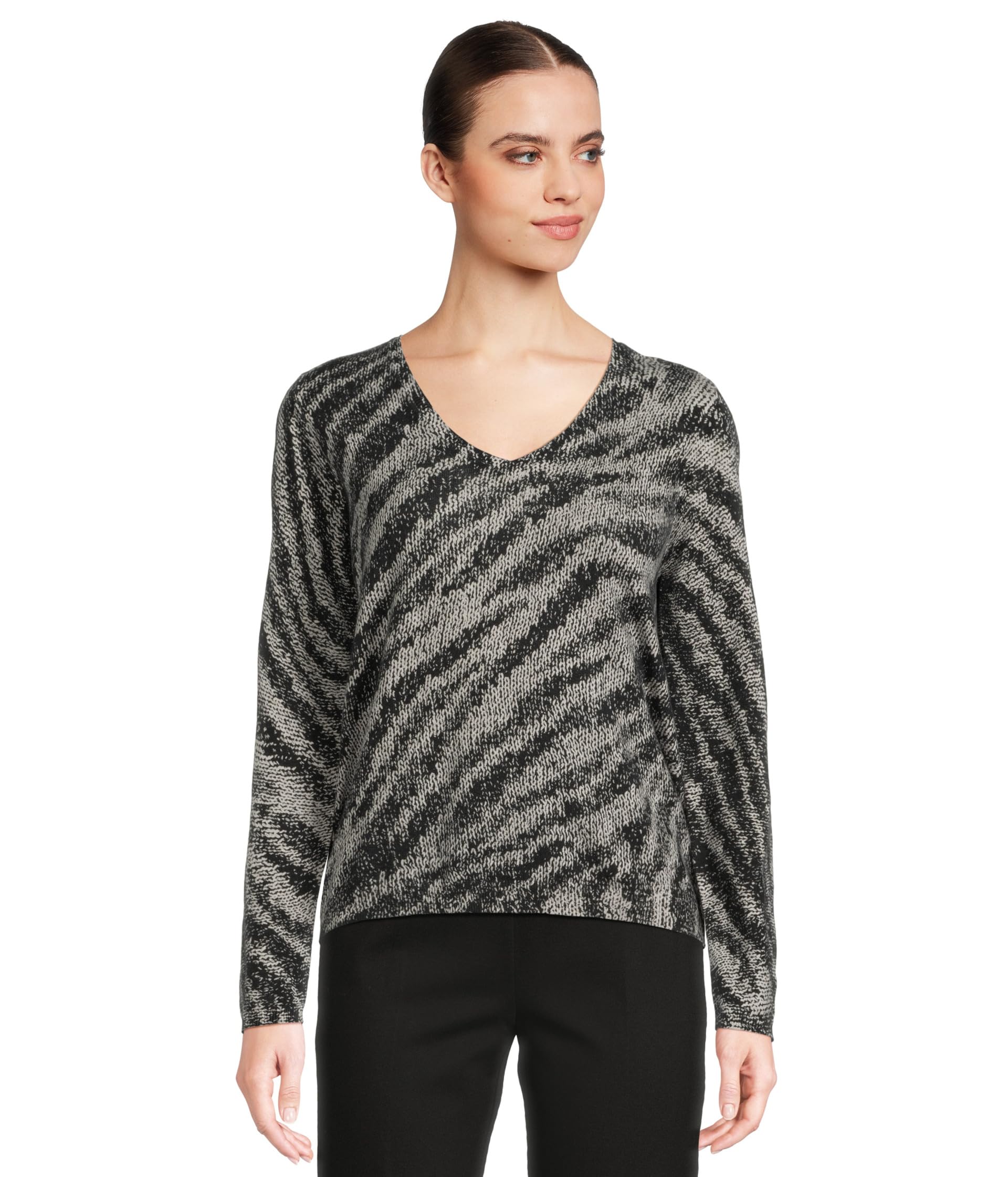 Zebra Crossing - Printed V-Neck Sweater