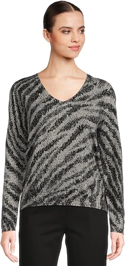 Zebra Crossing - Printed V-Neck Sweater