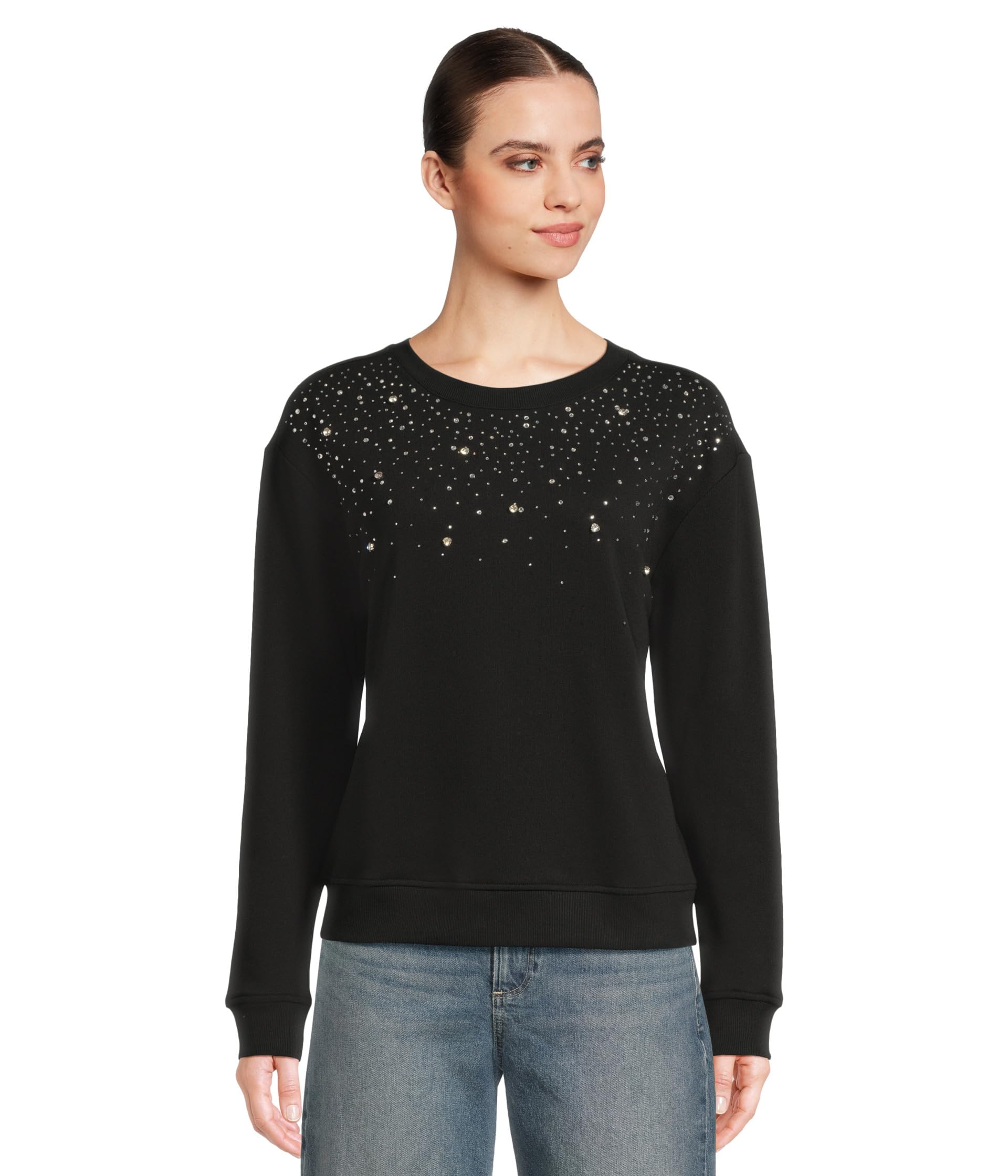 Drop Shoulder Sweatshirt With Crystal Details