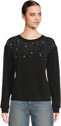 Drop Shoulder Sweatshirt With Crystal Details