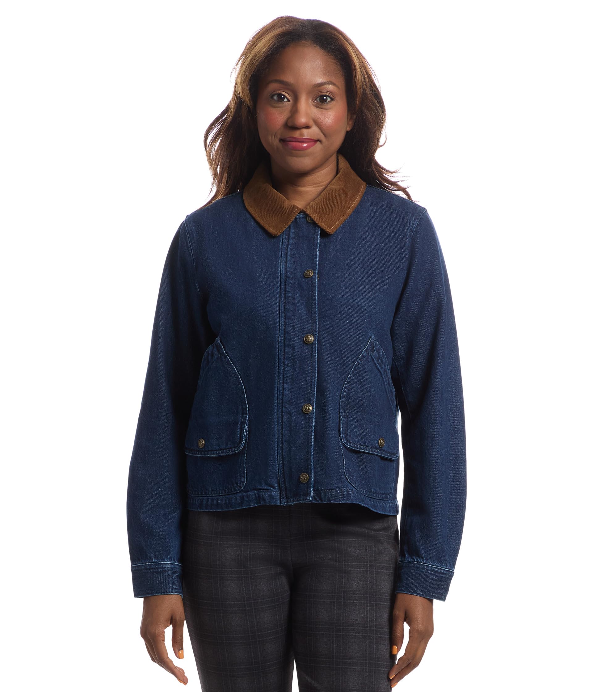 Barn Jacket - Snap Closure Denim Jacket with Patch Pockets and Corduroy Collar