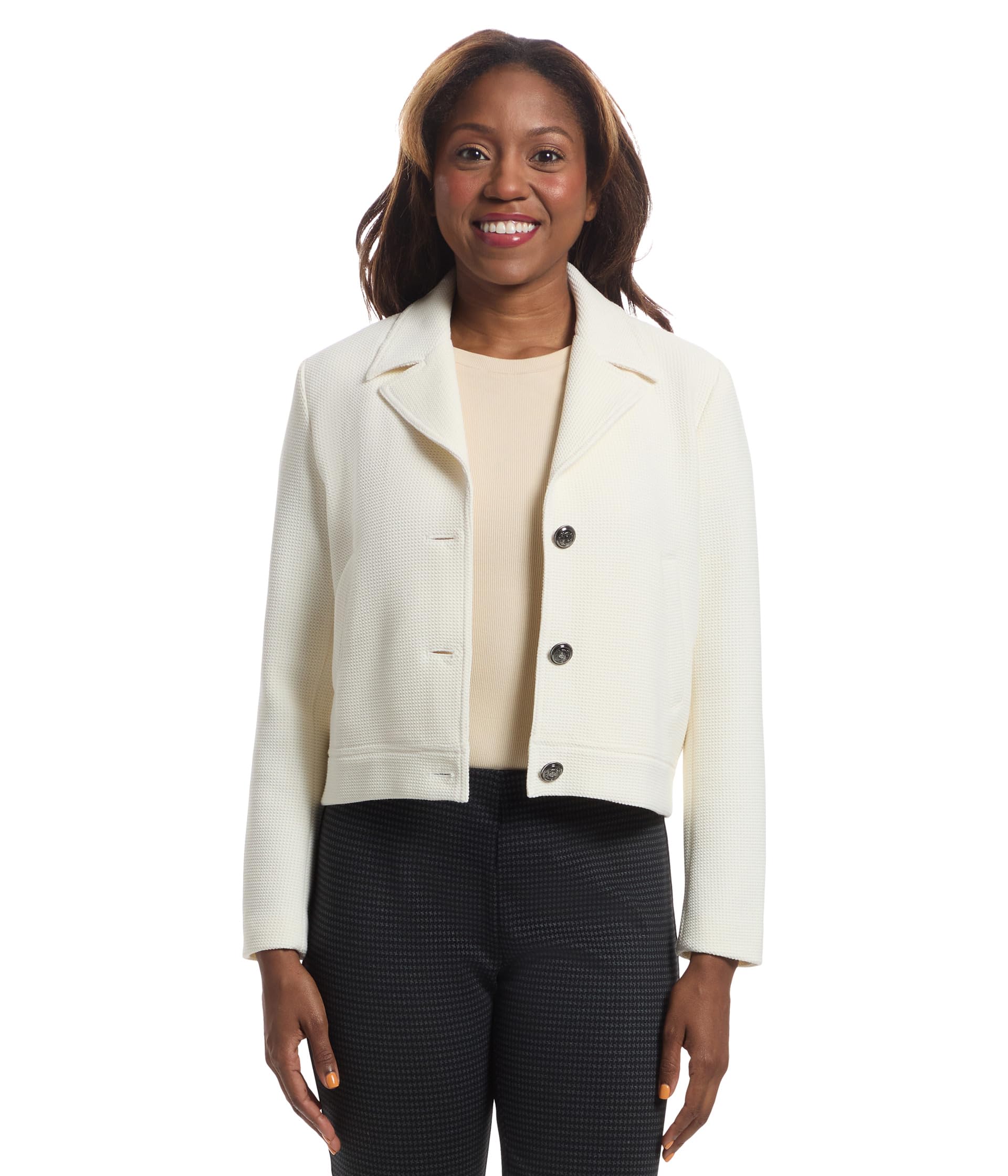 Top Knotch - Button Closure Crop Jacket with Back Elastic Detail